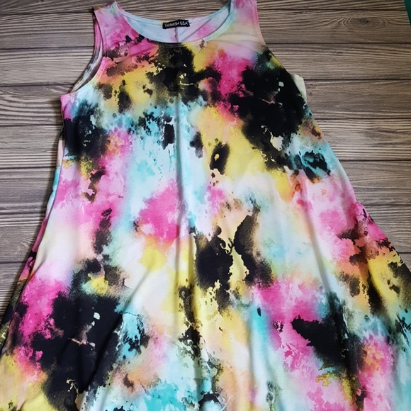 Last 1!! Sleeveless Dress Pink Aqua Black - Picture 2 of 3